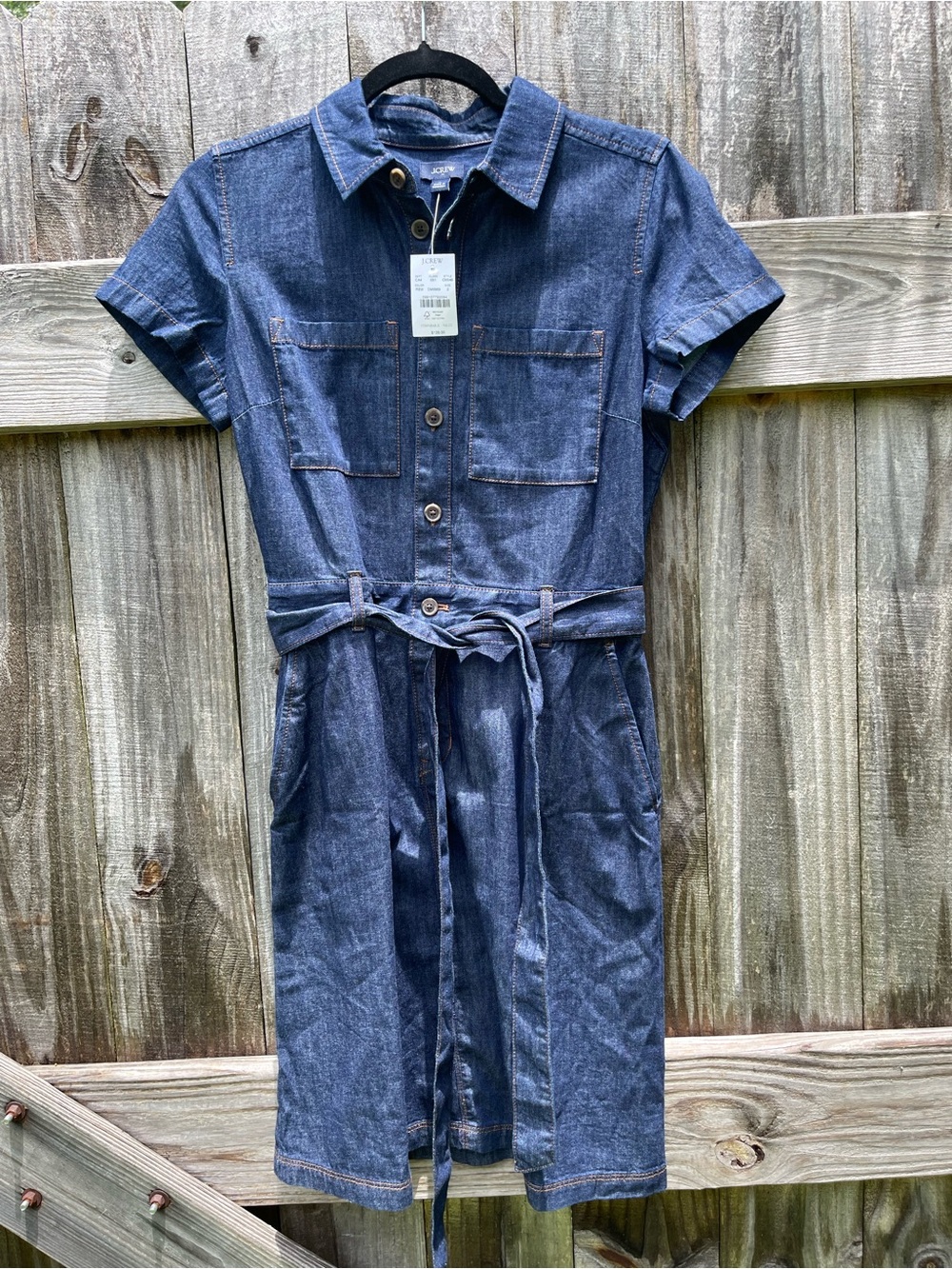 J. Crew Dark Blue Denim Button-Front Dress with Contrast Stitching NWT - Picture 1 of 11